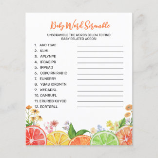 Aquarelle Citrus Baby shower Word Scramble Jeu