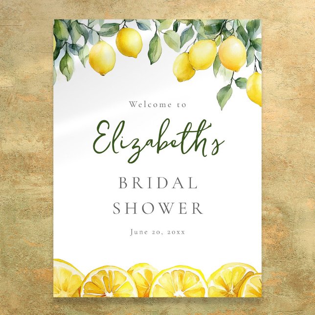 Aquarelle Citrus Fête des mariées Affiche de bienv (Watercolor Lemon Citrus Bridal Shower Welcome Sign)