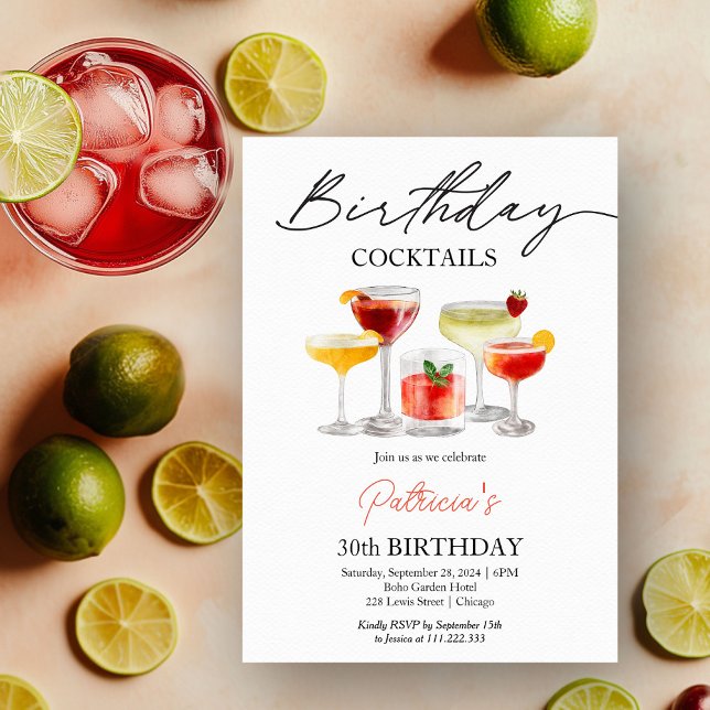 Aquarelle Cocktail Invitations d'anniversaire (Créateur téléchargé)
