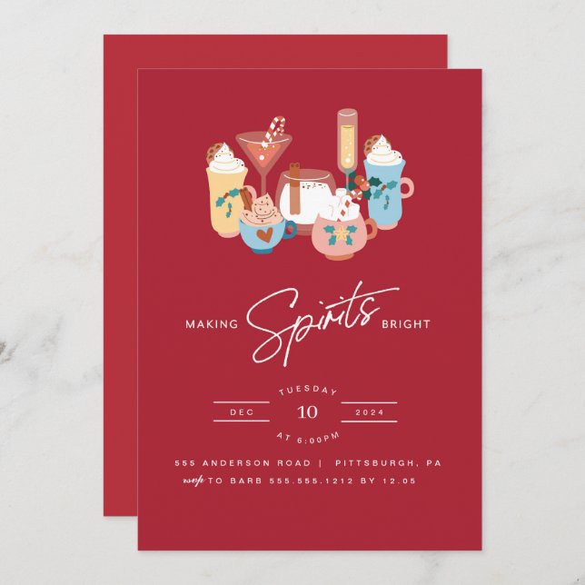Aquarelle Cocktails Fête Invitation (Devant / Derrière)