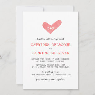 Aquarelle Coeur manuscrit Mariage Invitations