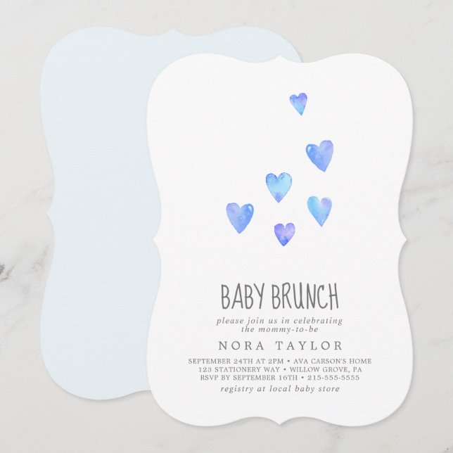 Aquarelle Coeurs bébé bébé Brunch Invitation (Devant / Derrière)
