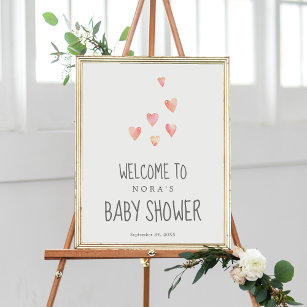 Aquarelle Coeurs Fille Baby shower Accueil Poster