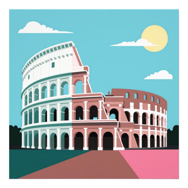 Aquarelle Colisée Rome Design plat Poster (Devant)