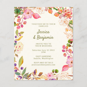 Aquarelle colorée Budget Mariage floral Inviter