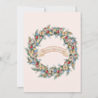 Aquarelle colorée Carte de Noël Wreath Holiday