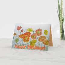 Aquarelle colorée de pavot Bonne carte d'anniversa