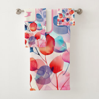 Aquarelle colorée Eucalyptus Feuille monogramme