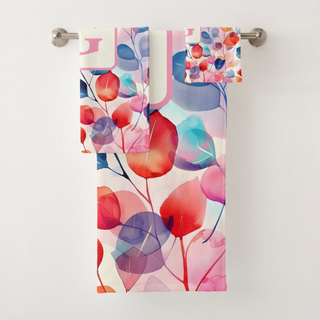 Aquarelle colorée Eucalyptus Feuille monogramme (En situation)