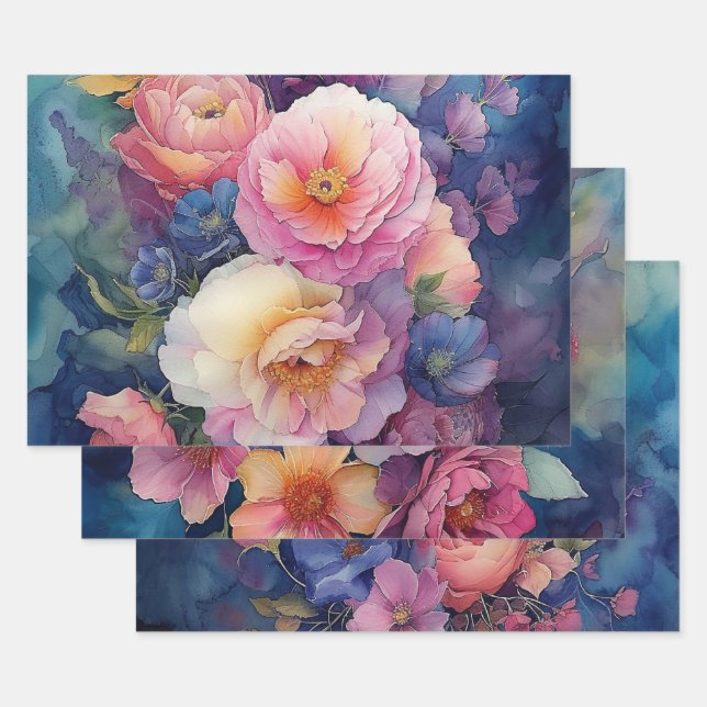 Aquarelle colorée Floral Papier Cadeau (Lot)