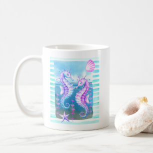 Aquarelle colorée Hippocampes Café Mug