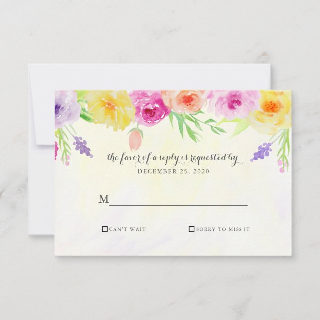 Aquarelle colorée Mariage floral RSVP (Devant)