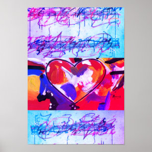 Aquarelle colorée moderne Poster du coeur Abstrait