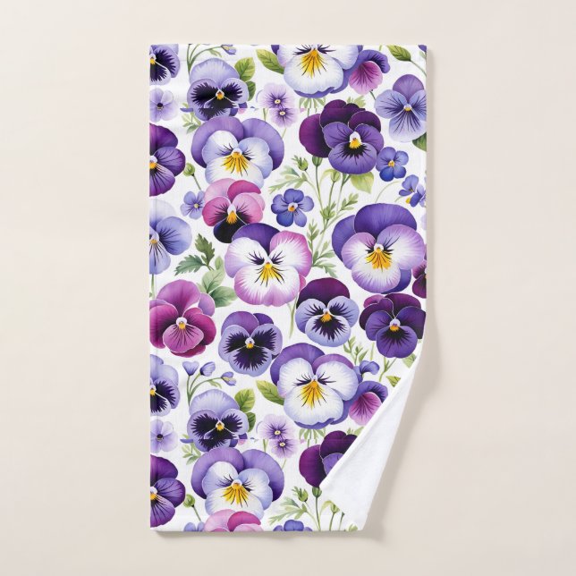 Aquarelle colorée Pansy Flowers Arrière - plan bla (Serviette à main)