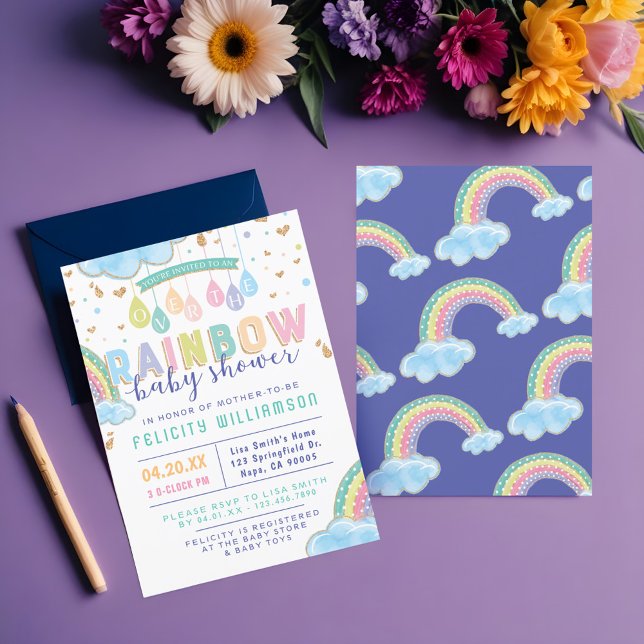 Aquarelle colorée Rainbow Baby shower Invitation (Colorful Watercolor Rainbow Baby Shower Invitation)
