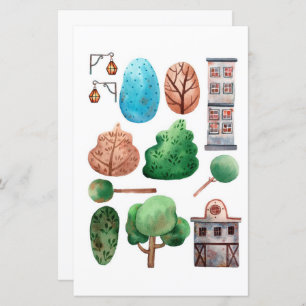 Aquarelle construit des arbres à découper et colle