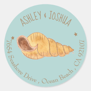Aquarelle Coquillage bleu Retour Adresse Stickers