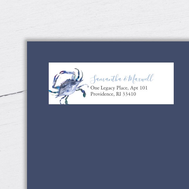 Aquarelle côtière Crabe bleu Étiquettes de adresse (Crab return address labels watercolor art by Victoria Grigaliunas)