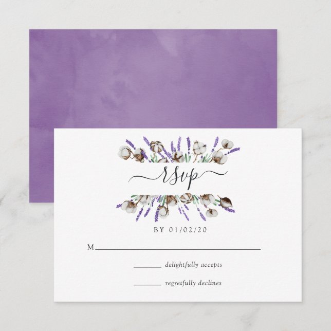 Aquarelle Cotton Lavender Mariage campagnard RSVP  (Devant / Derrière)