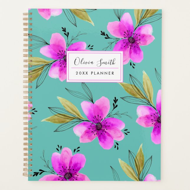 Aquarelle couleur rose et turquoise Floral (Devant)