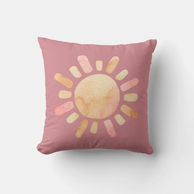 Aquarelle Couleur Rose poussiéreux soleil Coussin (Recto)