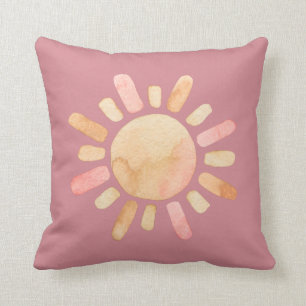 Aquarelle Couleur Rose poussiéreux soleil Coussin