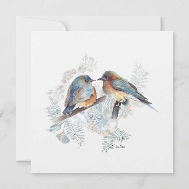 Aquarelle Couple Bluebird Avec Floral (Devant)