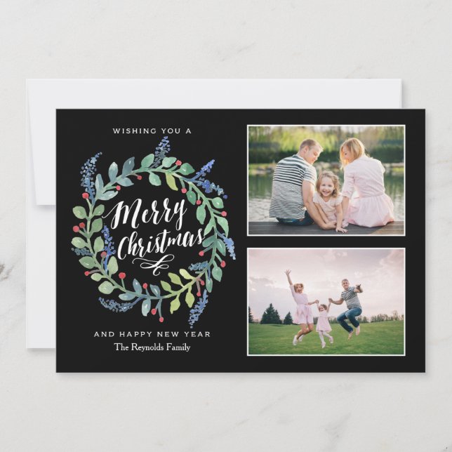 Aquarelle couronne Noël 2 photo Carte de vacances (Devant)