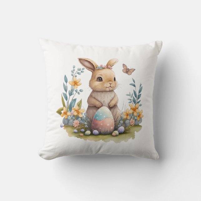 Aquarelle coussin lapin de Pâques (Recto)