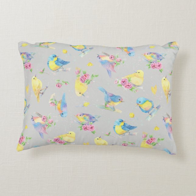 Aquarelle Coussin ronde Oiseaux et fleurs sans sou (Dos)