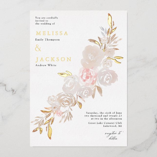 Aquarelle crème rose couronne Foil Invitation (Recto)