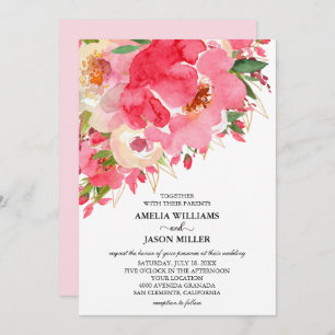 Aquarelle Crème rose Floral Invitations de mariage