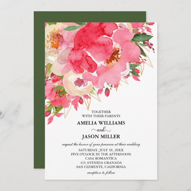 Aquarelle Crème rose Floral Invitations de mariage (Devant / Derrière)