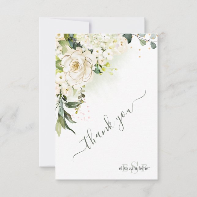 Aquarelle Crème Roses Hydrangea Merci (Devant)