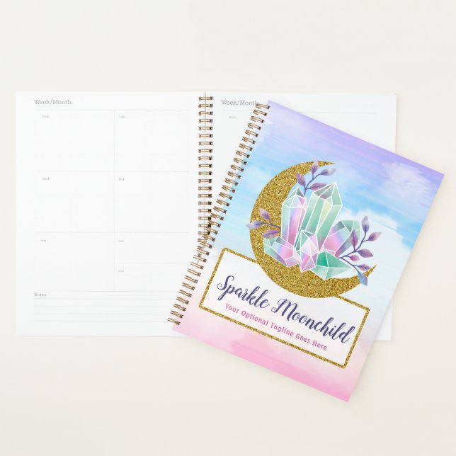 Aquarelle Crystals & Gold Crescent Moon Boutique (Devant avec enveloppe)