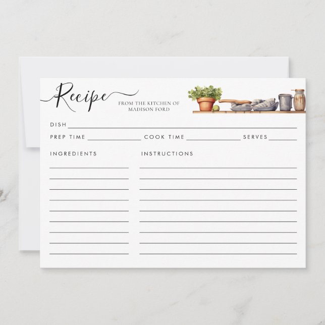 Aquarelle Cuisine étagère Pots Ustensiles Recette  (Devant)