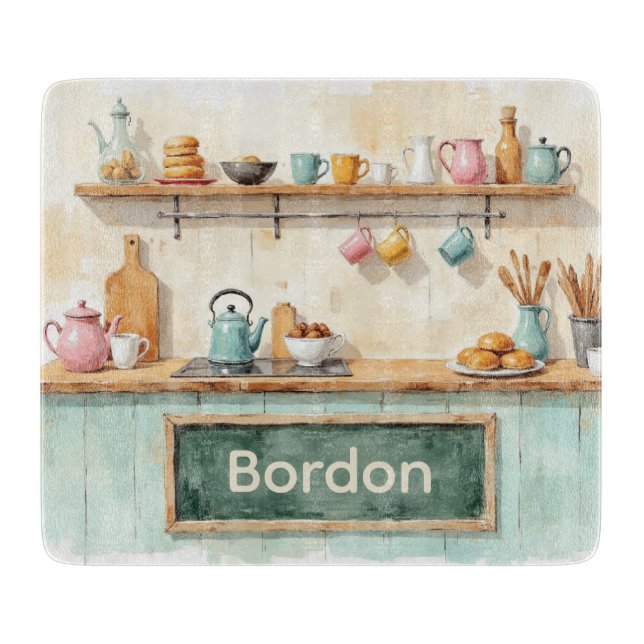 Aquarelle Cuisine Planche à découper en verre (Devant)