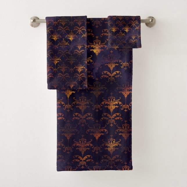 Aquarelle Cuivre Patina Damask Modèle serviette (En situation)