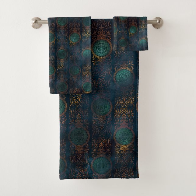 Aquarelle Cuivre Patina Damask Modèle serviette (En situation)