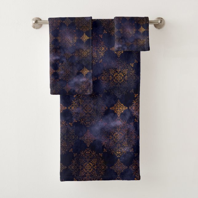 Aquarelle Cuivre Patina Damask Modèle serviette (En situation)