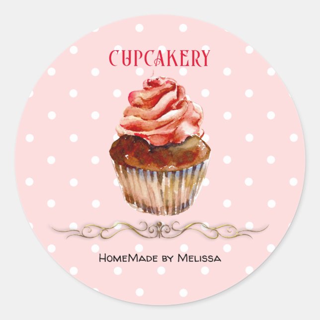 Aquarelle Cupcake Boulangerie Sticker produit (Devant)