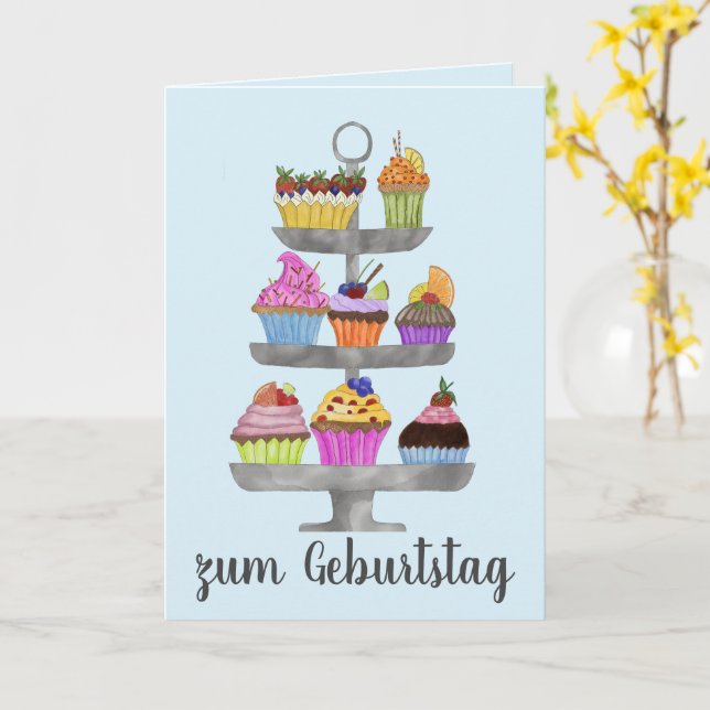 Aquarelle cupcakes allemand carte d'anniversaire (Fleur jaune)