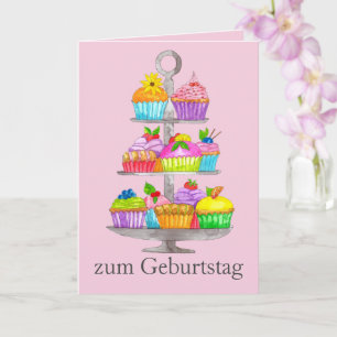 Aquarelle cupcakes allemand carte d'anniversaire