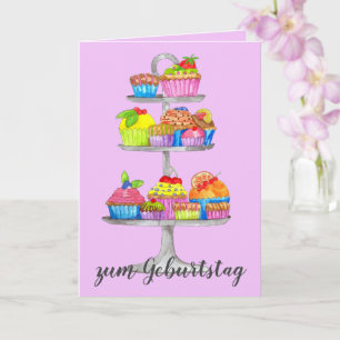 Aquarelle cupcakes allemand carte d'anniversaire
