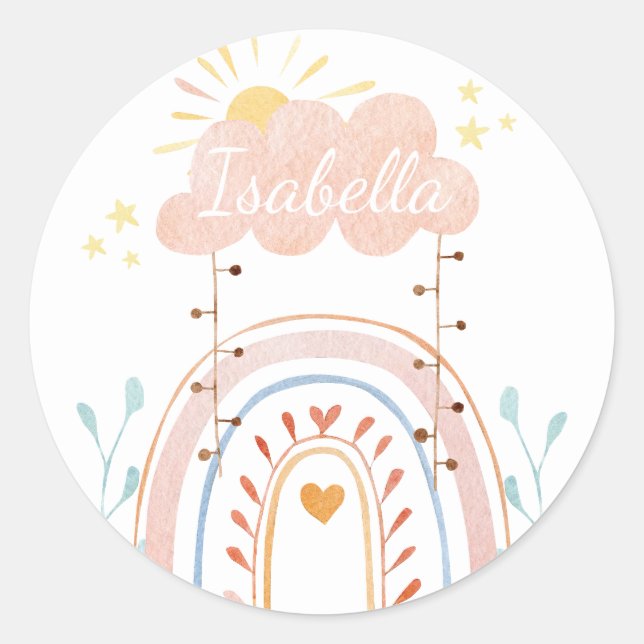 Aquarelle Cute arc-en-ciel Enfants Étiquette (Devant)