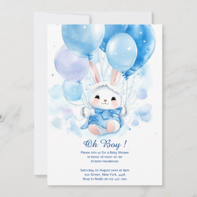 Aquarelle Cute Bunny Baby shower Invitation (Devant)