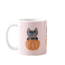 Aquarelle Cute Chat et Mug Citrouille