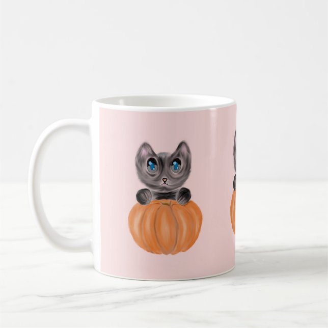 Aquarelle Cute Chat et Mug Citrouille (Gauche)