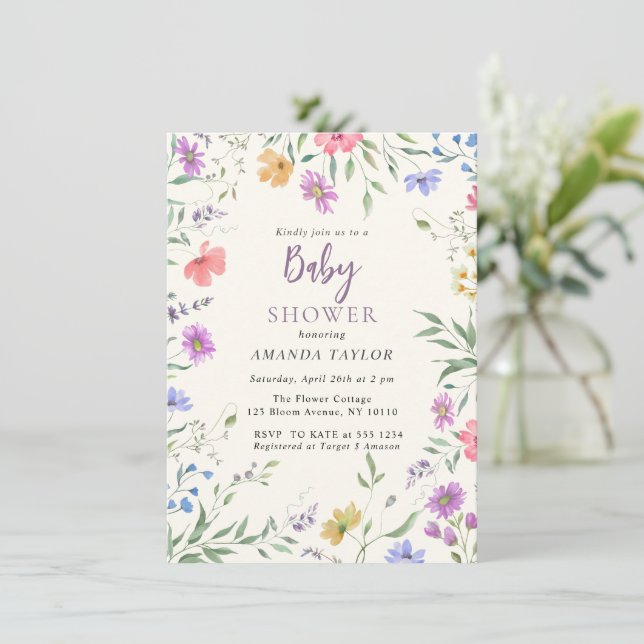 Aquarelle Cute Floral Baby shower Invitation (Debout devant)
