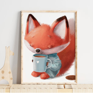 Aquarelle Cute Fox Café Impression murale Fox